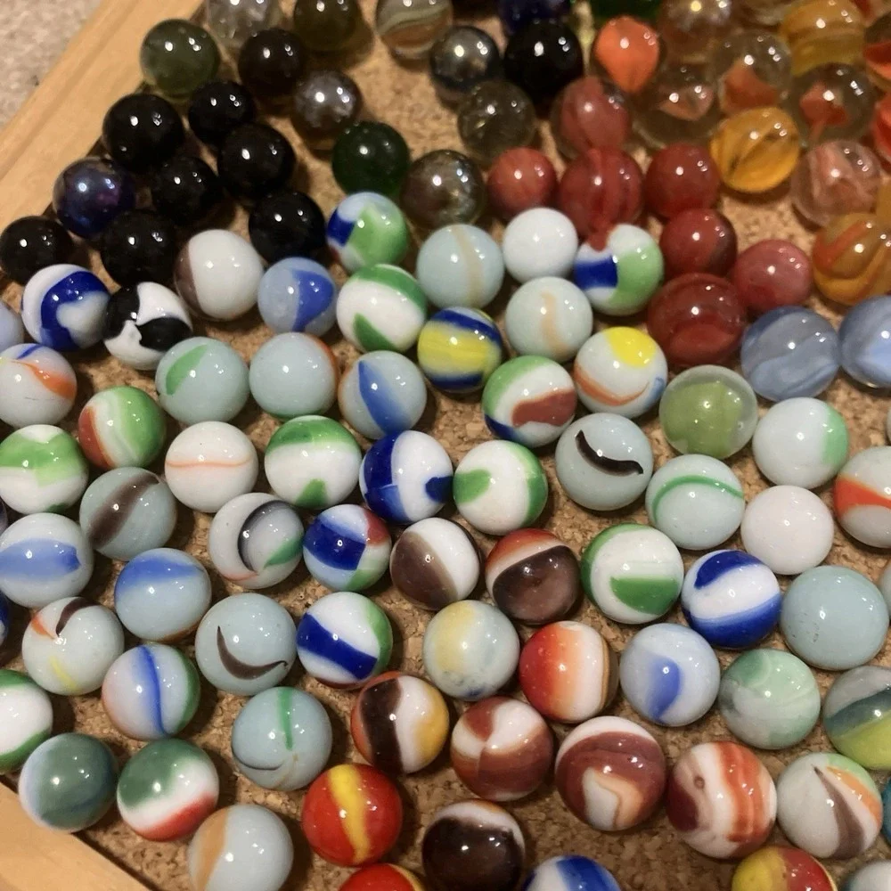 Vintage Mixed Marble Lot Plus Marble Pouch Shooters Steelies Cats Eye